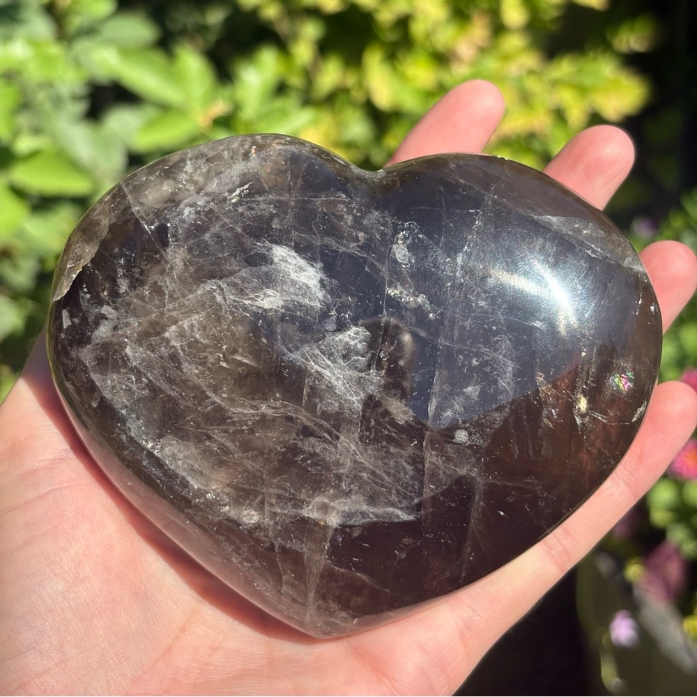 1.23 Pounds - Large Smoky Quartz Crystal Heart with Rainbow - Picture 6 of 12
